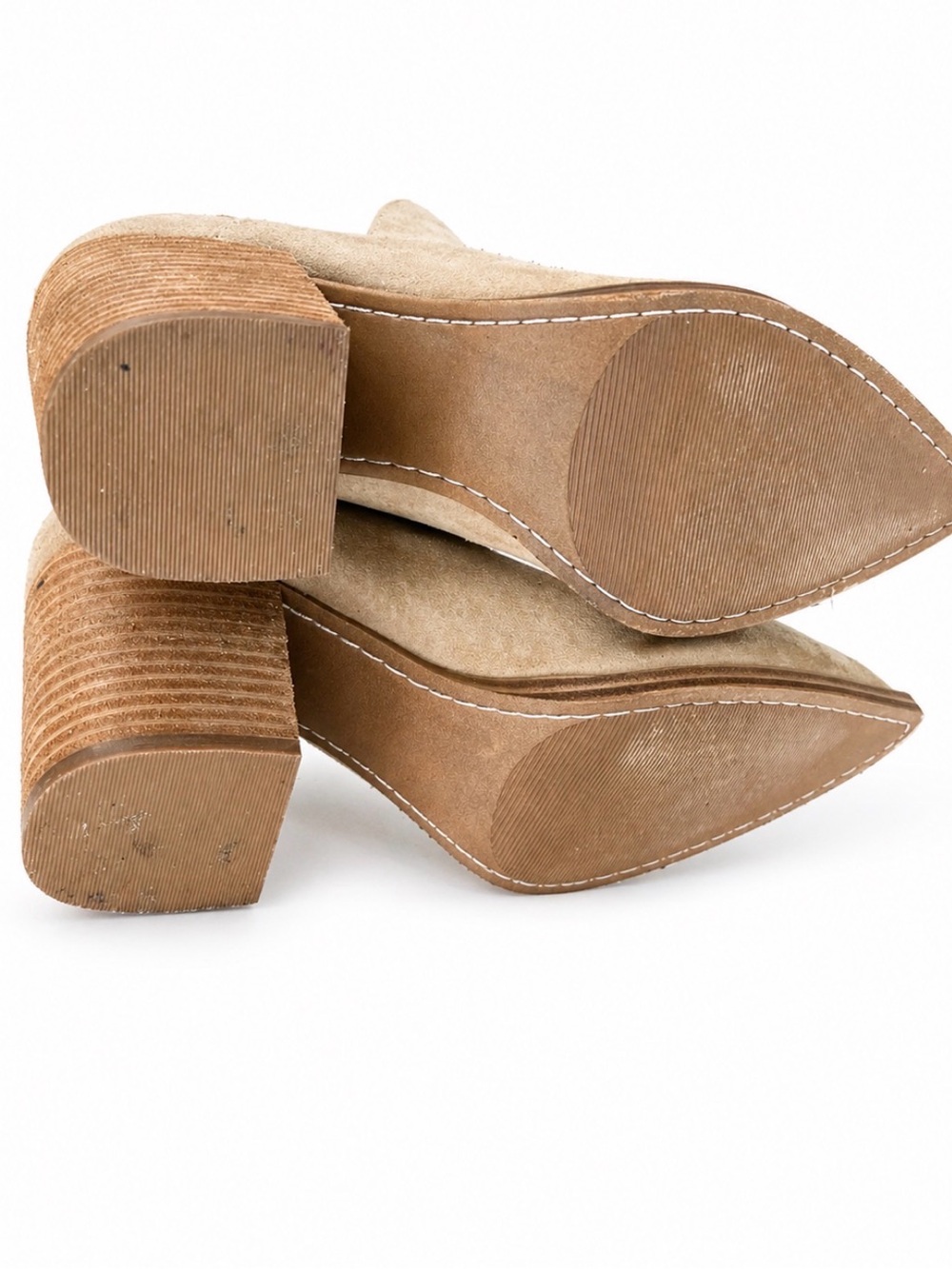 Steve Madden Beige Suede Leather Pointed Ankle Boots Cream - Picture 2 of 3